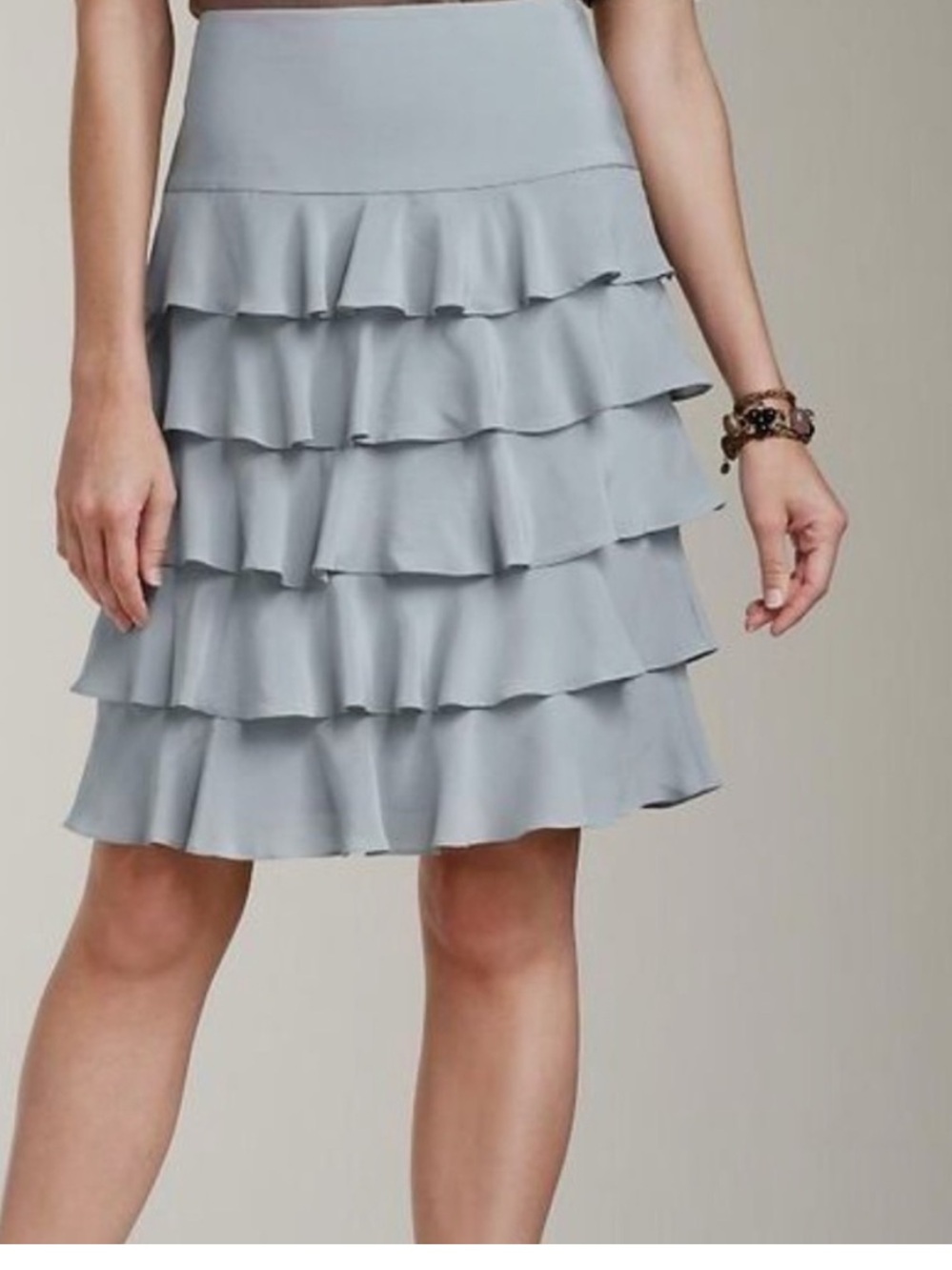 NEW Talbots Grey Ruffle Tiered Skirt Midi 100% Silk Fancy Dance Plus Size 16